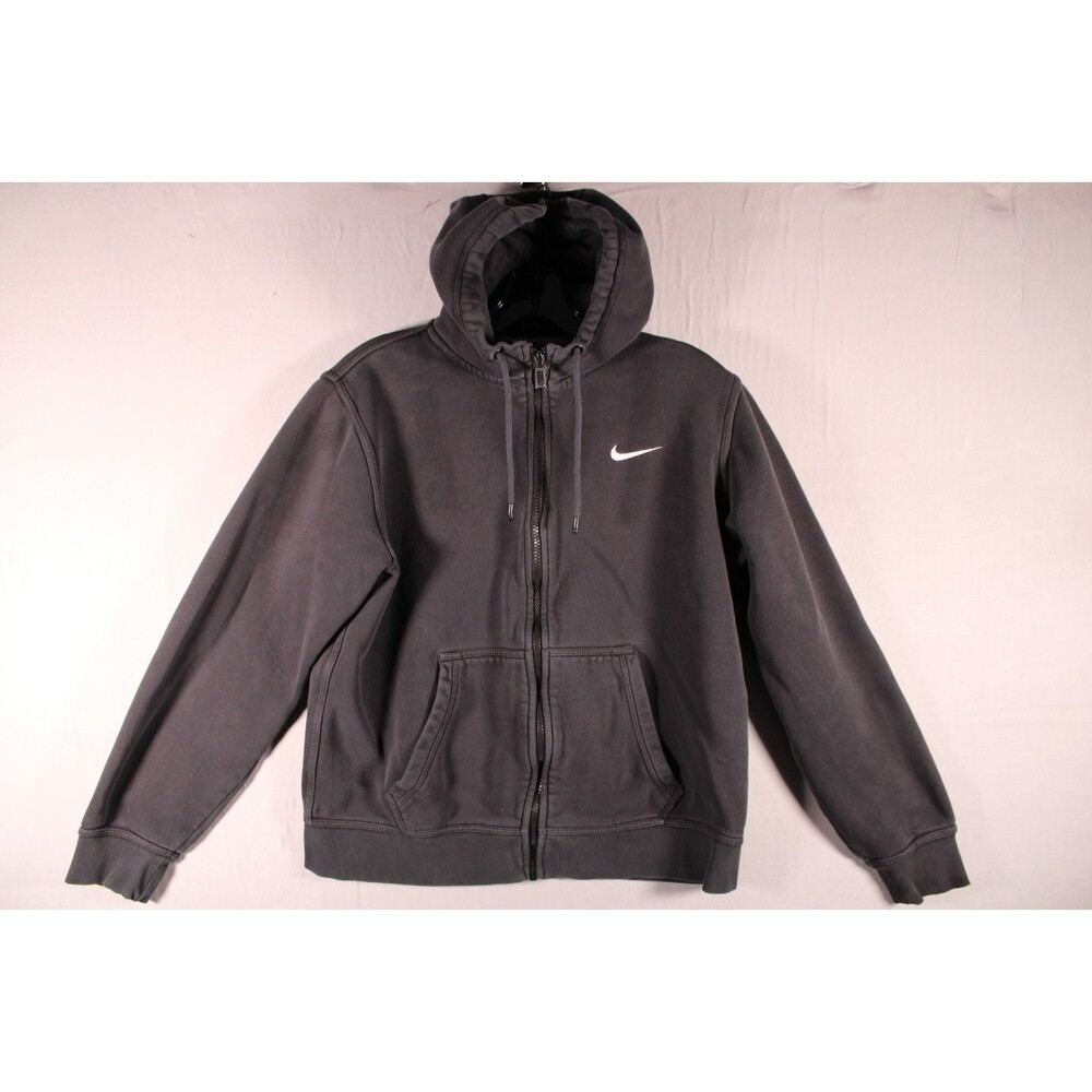Nike Men’s Full Zip Fleece Hoodie Gray Size M Embroidered Swoosh Cotton Blend